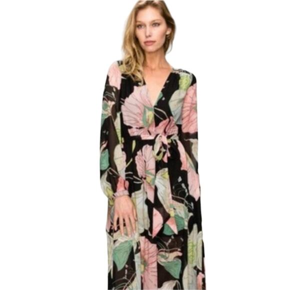Anthropologie Dresses & Skirts - Anthropologie Aakaa Formal Maxi Dress Sz Small BLACK PINK Floral Wedding Elegant